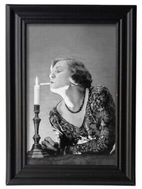 Beautiful women Lighting Cigarette W Candle retro antique frame photo print art